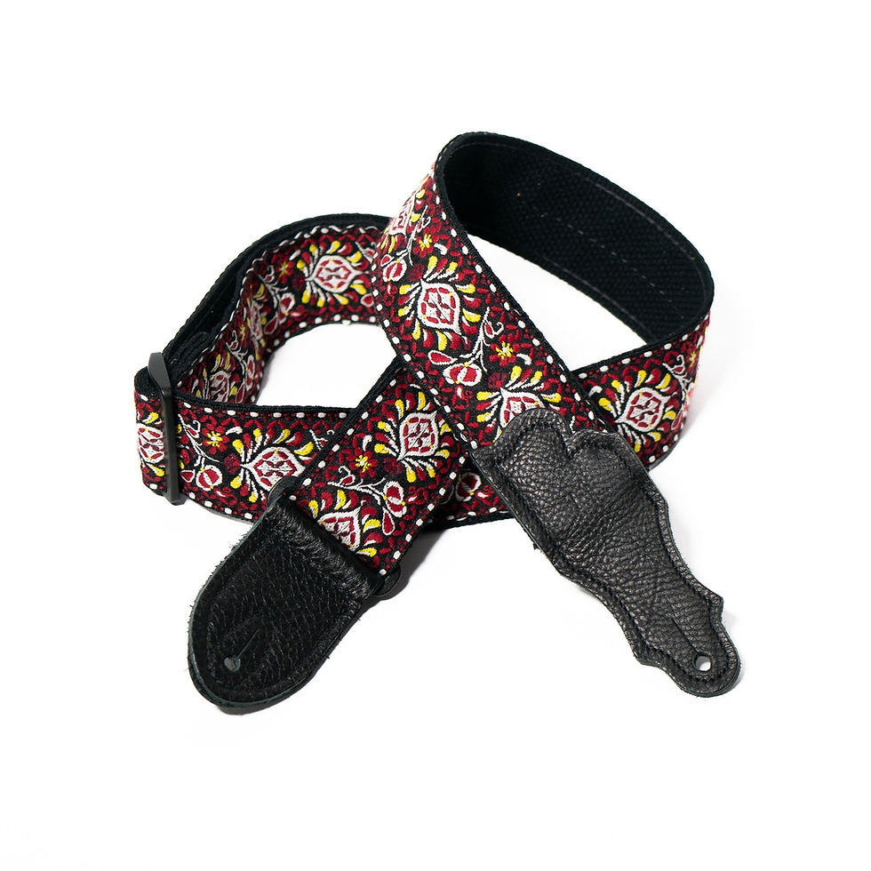 Miniatura: Franklin Retro Folk Weave Woven Jacquard Guitar Strap with Leather Ends