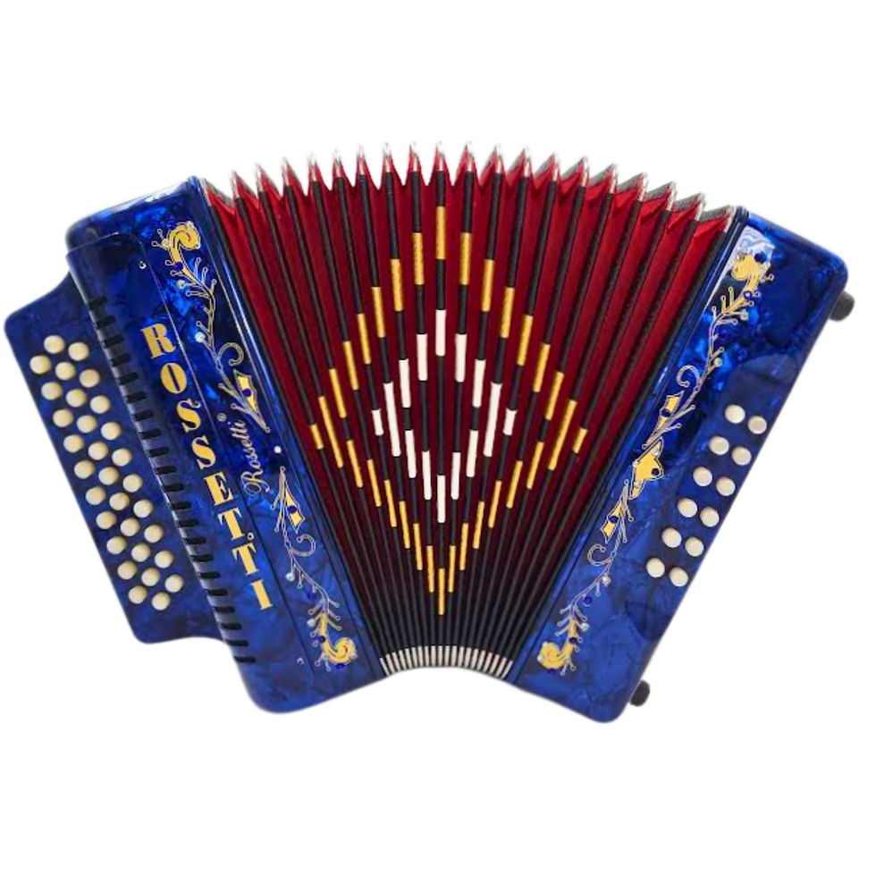 תמונה ממוזערת: Rossetti 3112 Blue Button Accordion with Italian Style Decoration, Premium Case