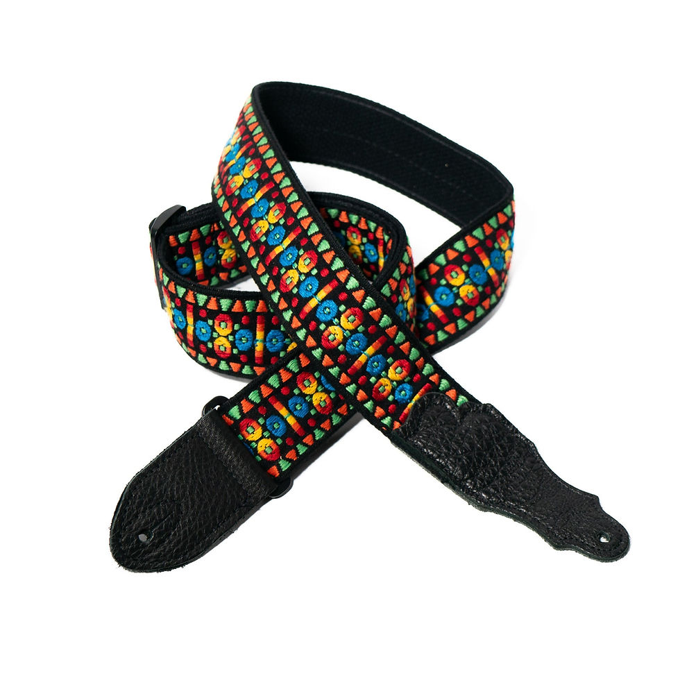 Thumbnail: Franklin Retro Folk Weave Woven Jacquard Guitar Strap with Leather Ends