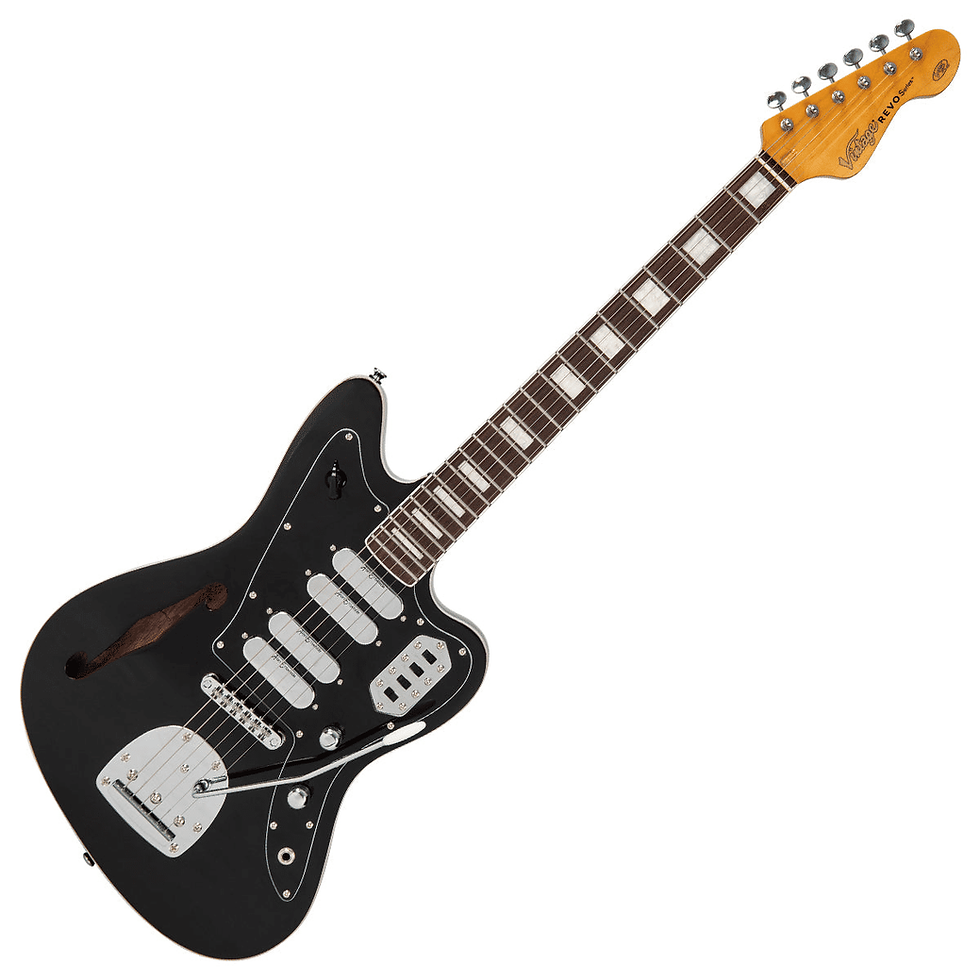 Hình thu nhỏ: Vintage REVO Surfmaster Quad Electric Guitar in Boulevard Black Finish