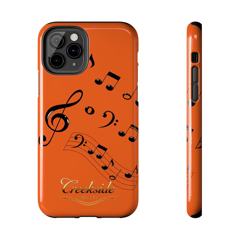 サムネイル： Orange Music Notes Tough Phone Case — Musical Treble & Bass Design