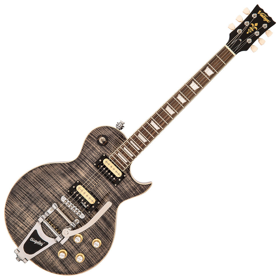 Hình thu nhỏ: Vintage V100 ReIssued Electric Guitar with Bigsby Flamed Thru Black Finish