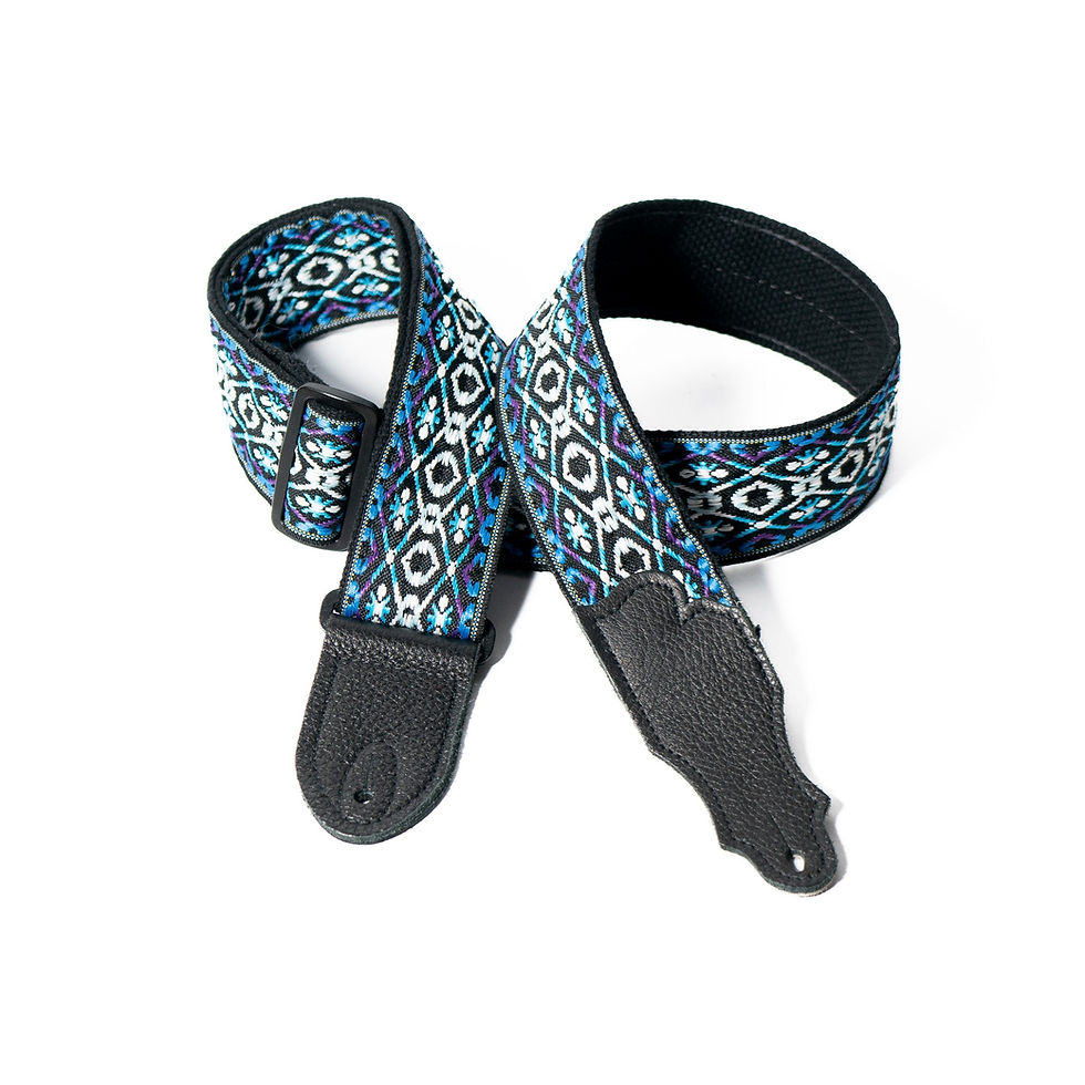 Miniatura: Franklin Retro Folk Weave Woven Jacquard Guitar Strap with Leather Ends