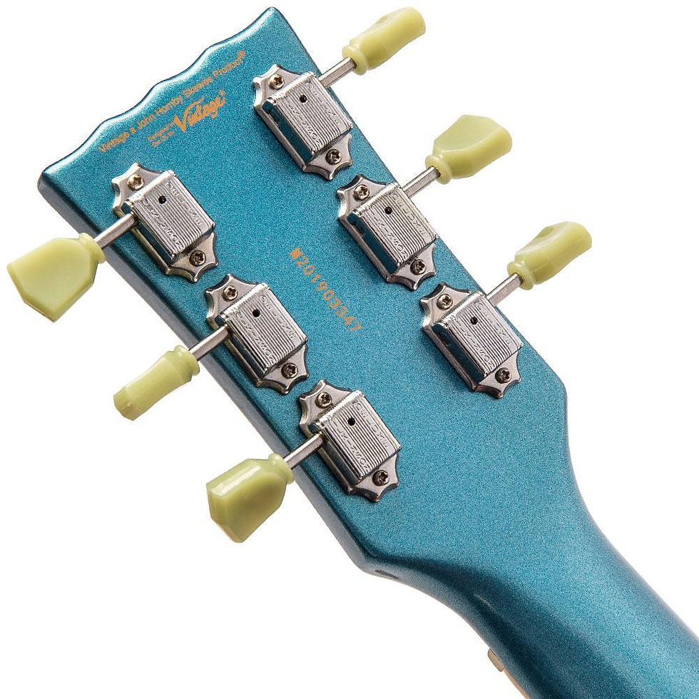 Miniaturbild: Vintage VS6 ReIssued Double Cut Electric Guitar, Vibrola Tremolo, Gun Hill Blue