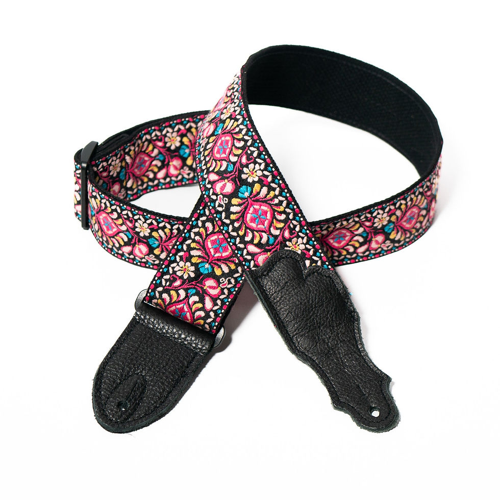 Thumbnail: Franklin Retro Folk Weave Woven Jacquard Guitar Strap with Leather Ends