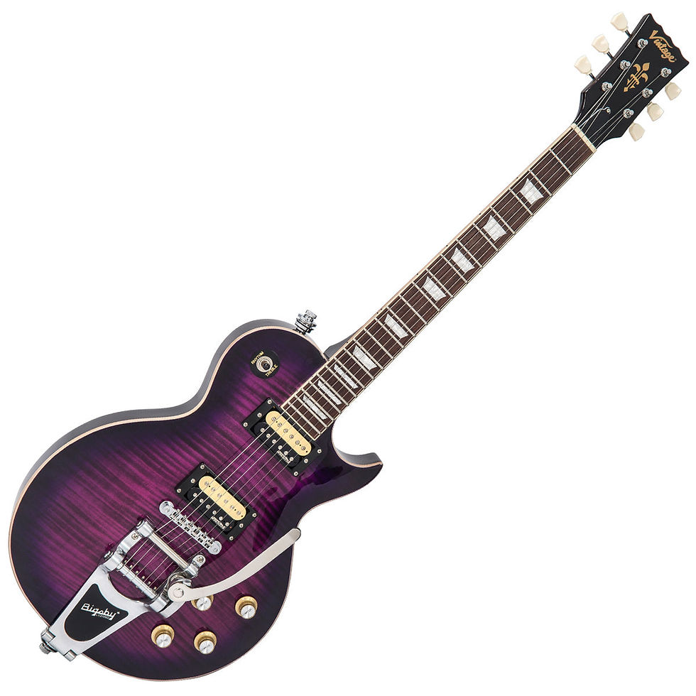 Hình thu nhỏ: Vintage V100 ReIssued Electric Guitar with Bigsby Tremolo, Flamed Purpleburst