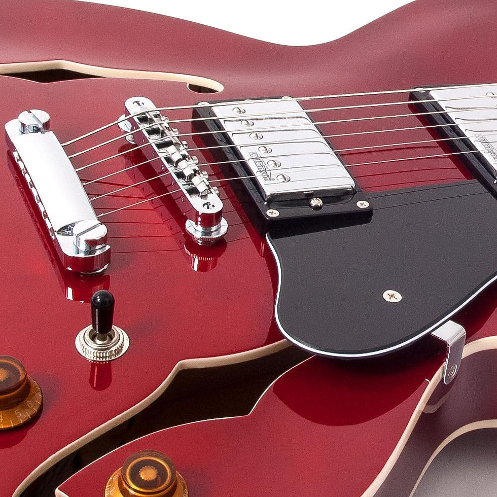 תמונה ממוזערת: Vintage VSA500 ReIssued Semi-Acoustic Guitar: Cherry Red, Versatile Tones & Pla