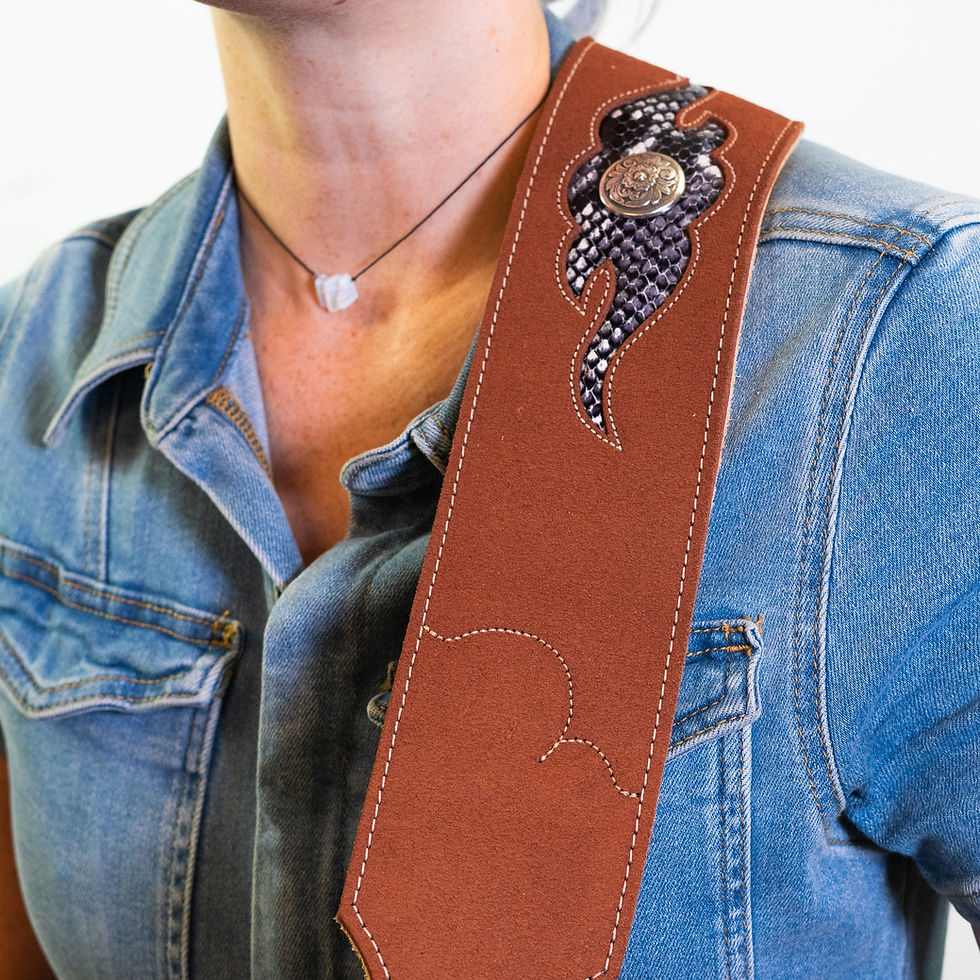 Thumbnail: Franklin Strap Sculpted Suede Guitar Strap with Snakeskin Leather Insets