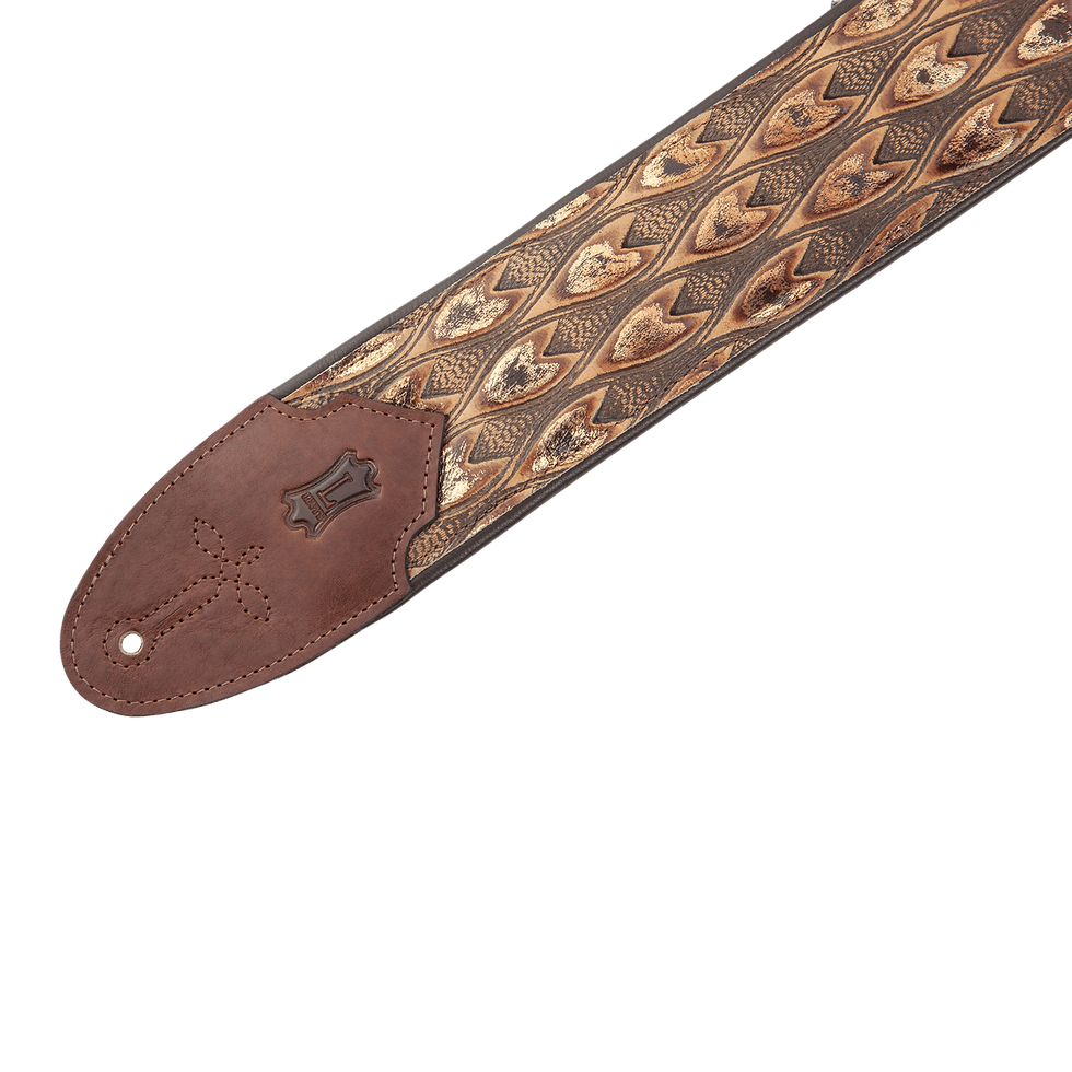 サムネイル： Levy's Sundance Series Embossed Leather Guitar Strap Western Floret Stitch Deta