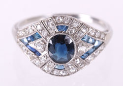 Art Deco Diamond and Sapphire Cocktail Ring