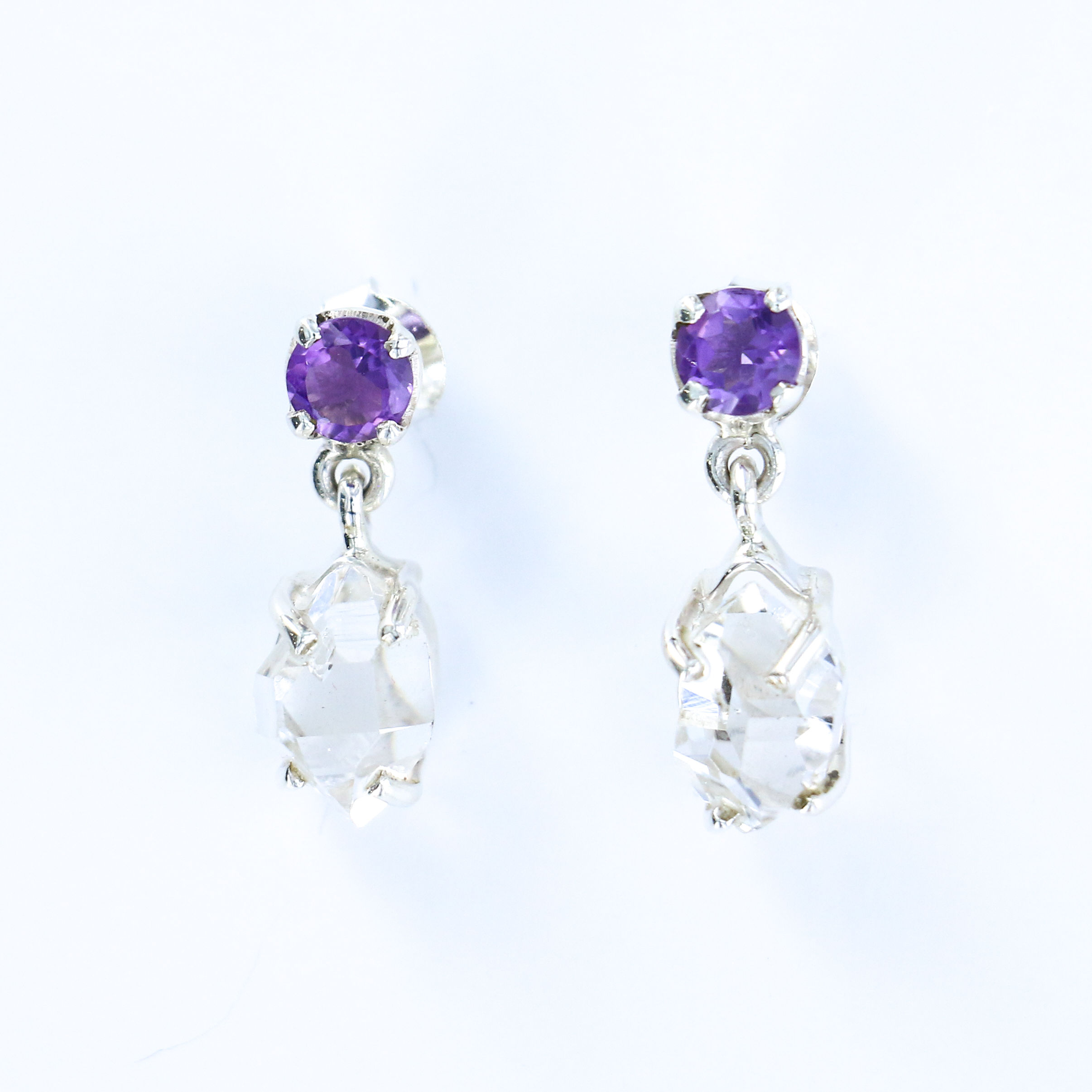Herkimer Diamond and Amethyst Earrings