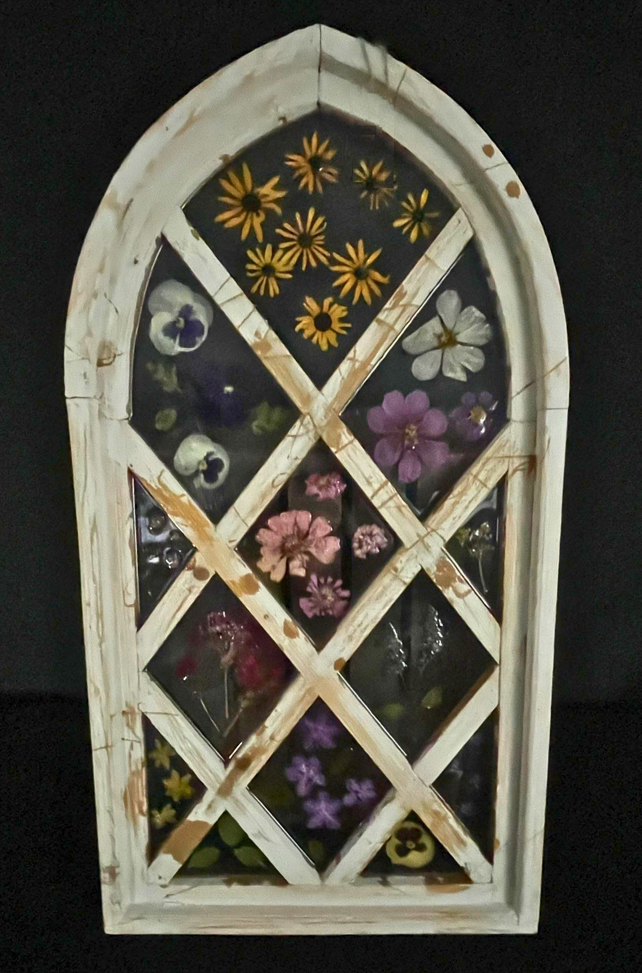 Large White Arch with Dried Flowers in Clear Epoxy