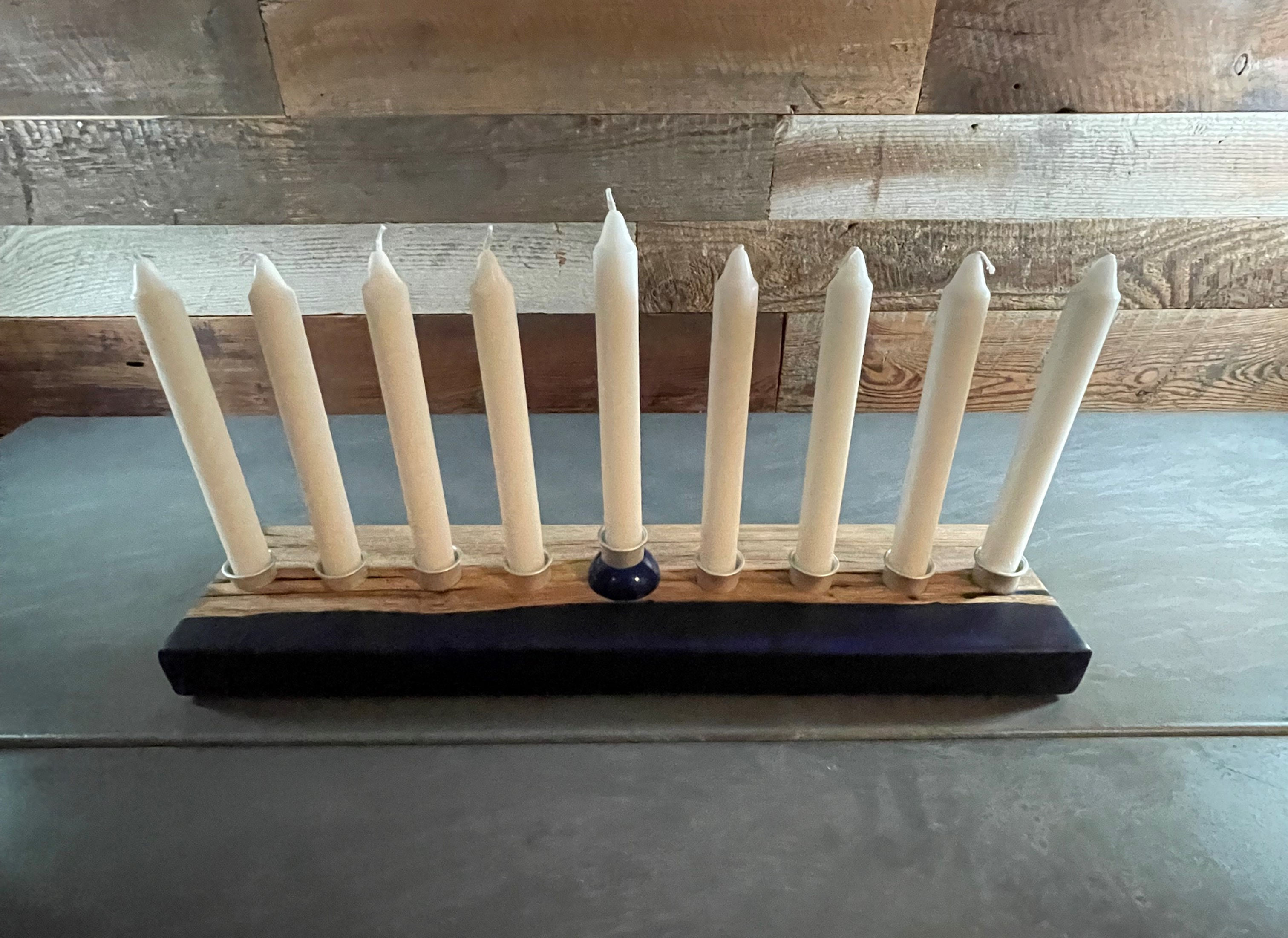 Hickory and dark blue menorah