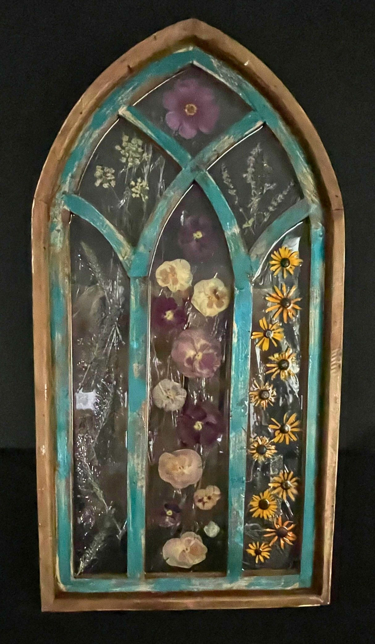 Large Teal Arch with Dried Flowers and Grasses in Clear Epoxy