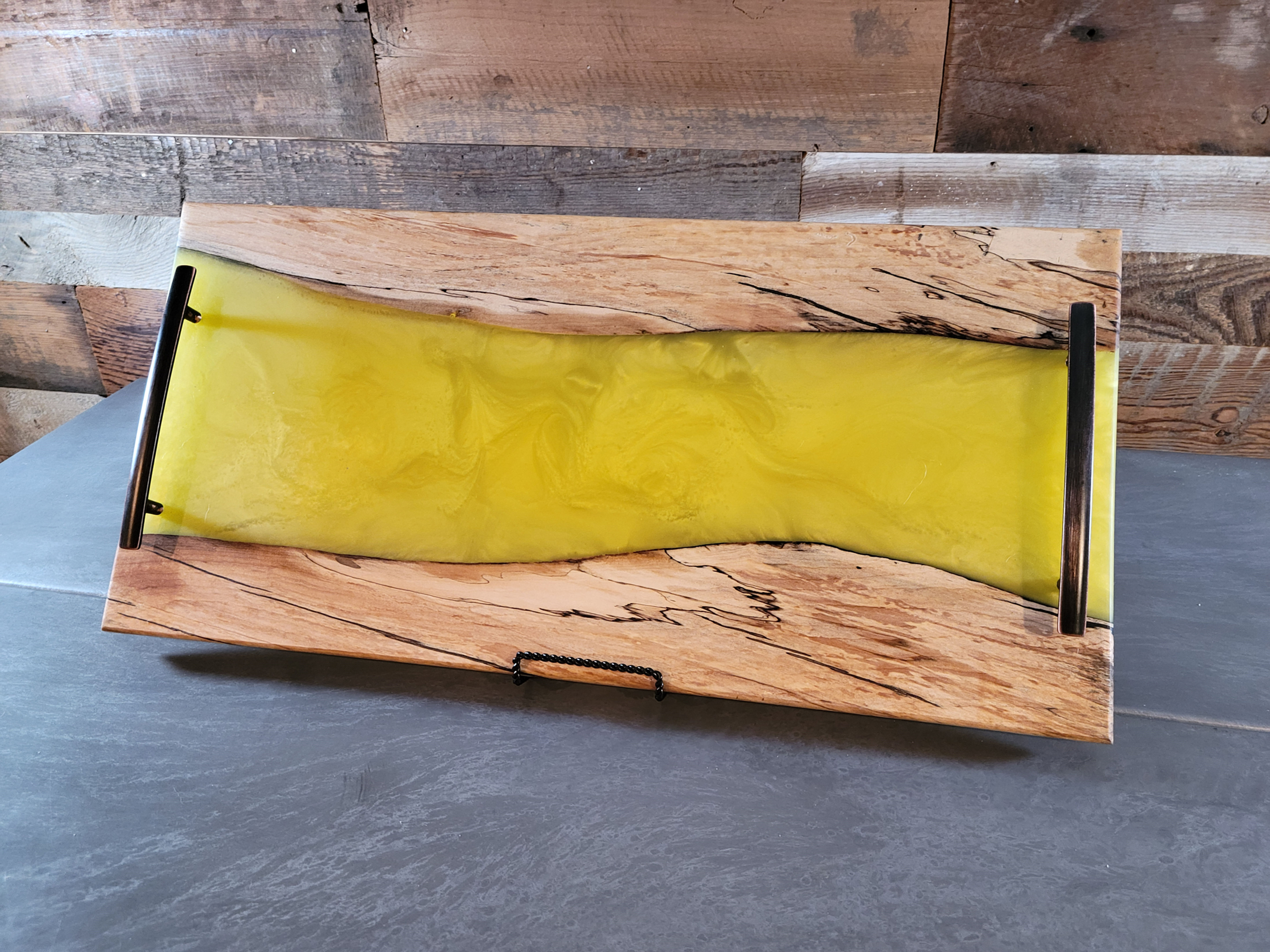 Spalted Maple and bright yellow epoxy Serving Board
