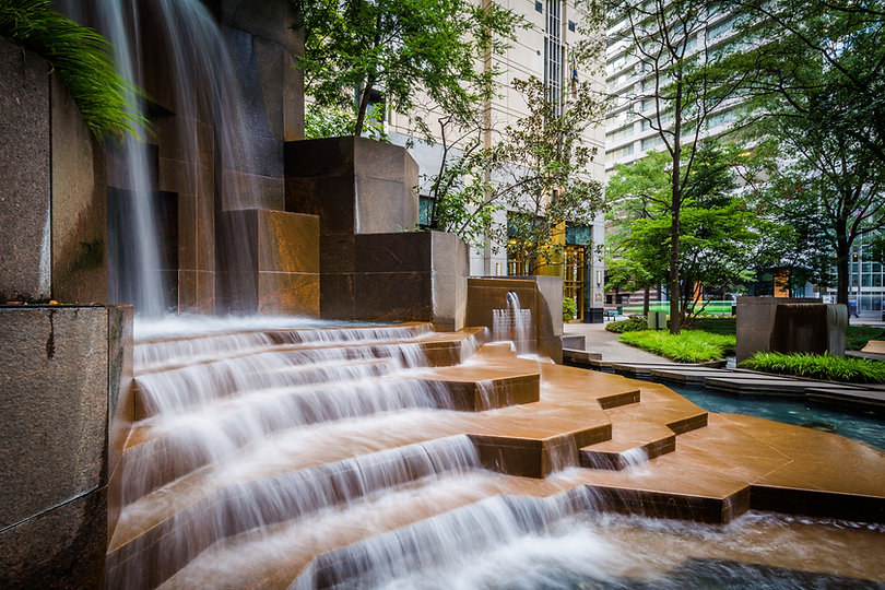Sustainable Building fountain and courtyard