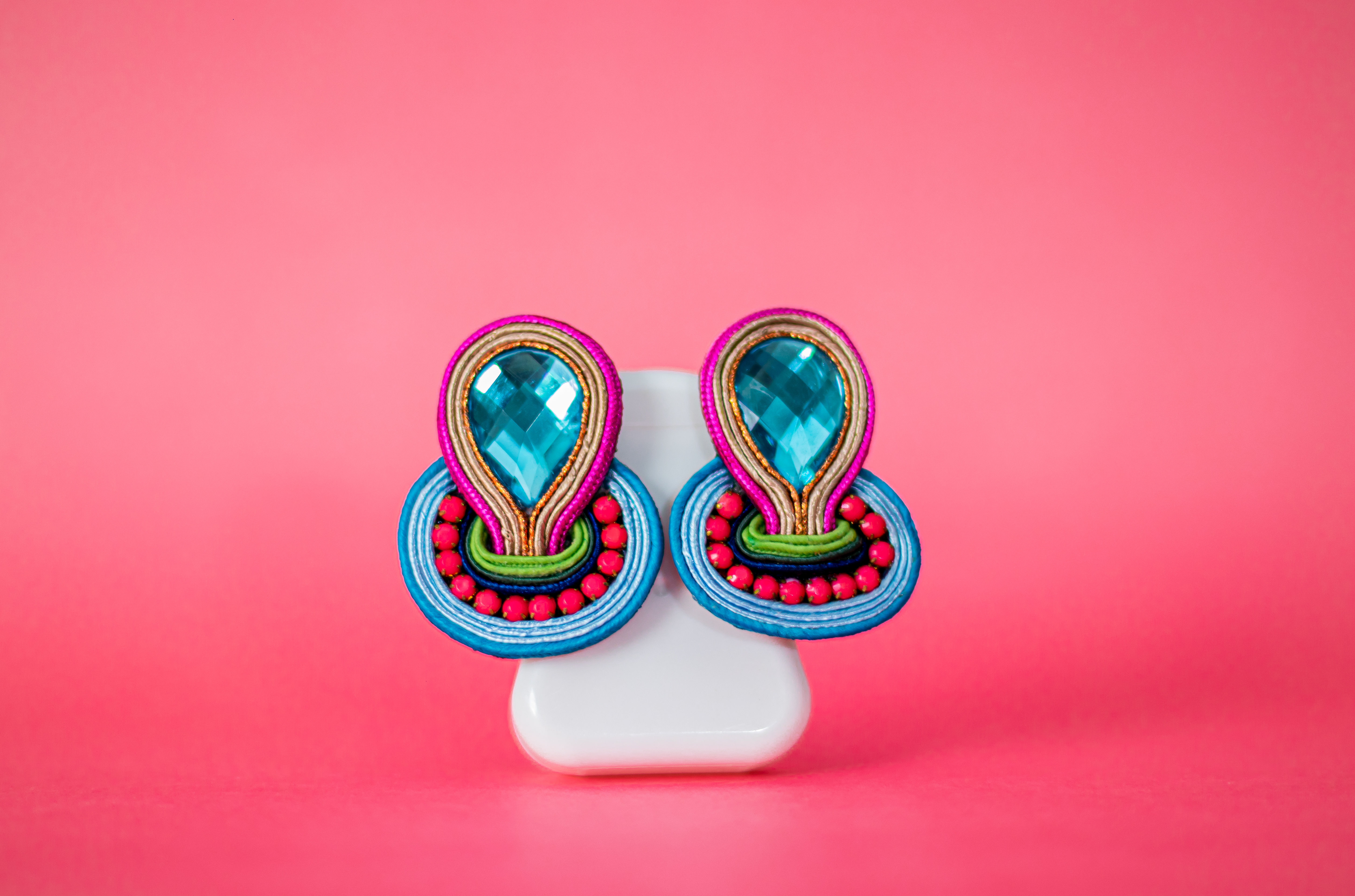 Aretes Hongo Azul Fucsia