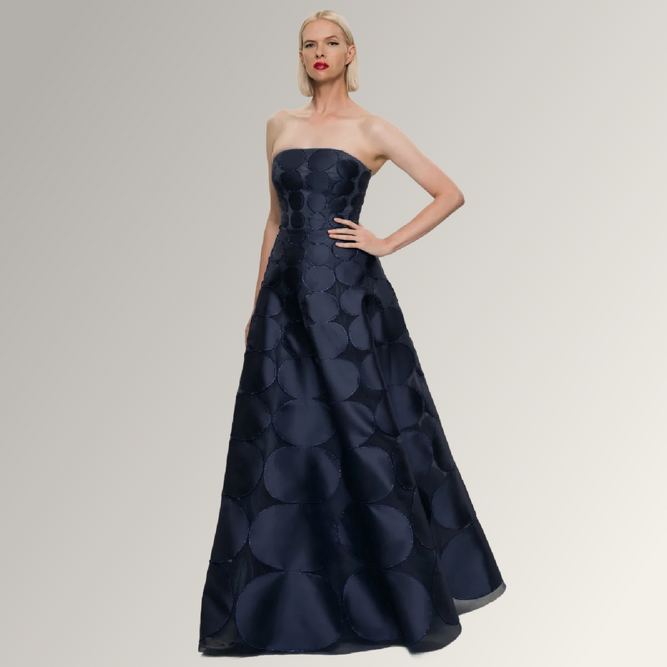 Navy strapless gown, Hynes Park