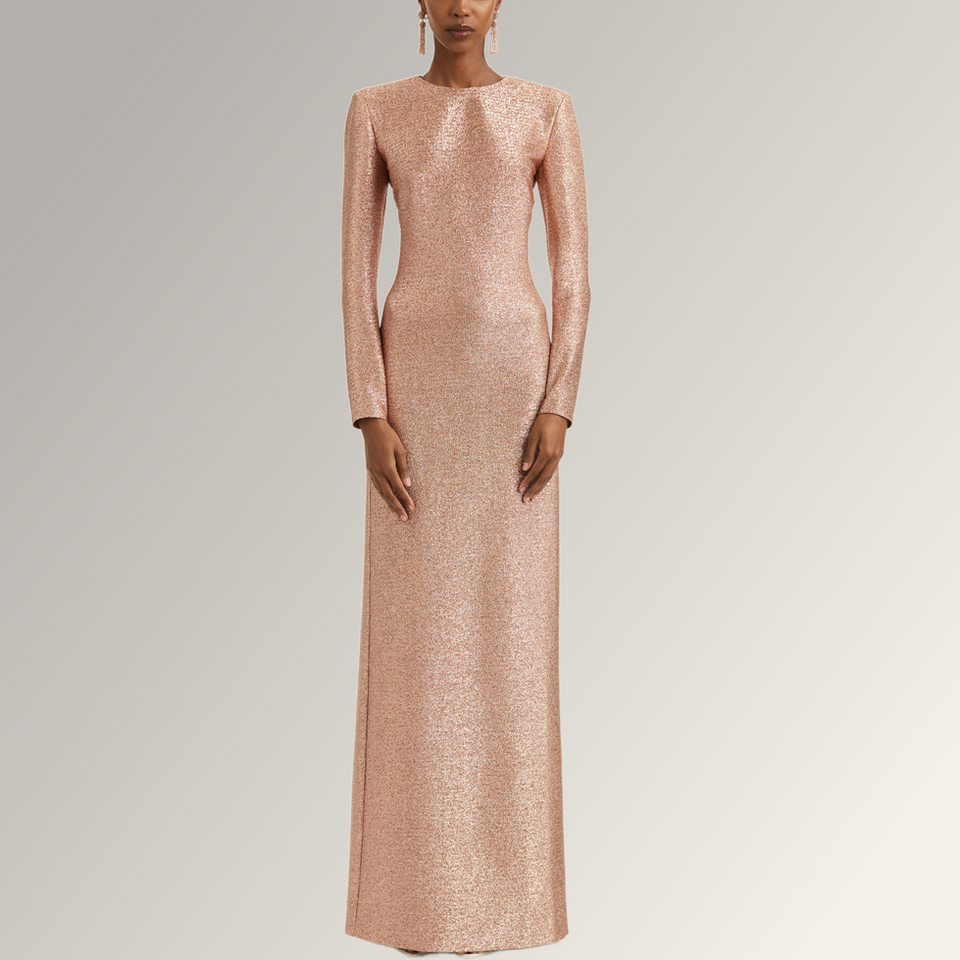 gold lame gown Oscar de la Renta