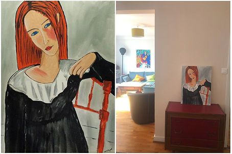 toile inspirée par modigliani-femme cheveu rouge-jphdufau
