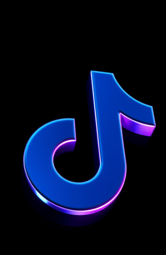 A 3D rendering of the TikTok logo on a pure black background. The logo is minimalist, made
