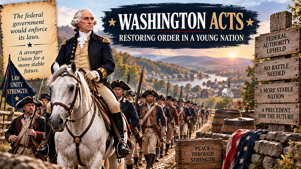 George Washington on horseback leading militia forces during the federal response to the Whiskey Rebellion