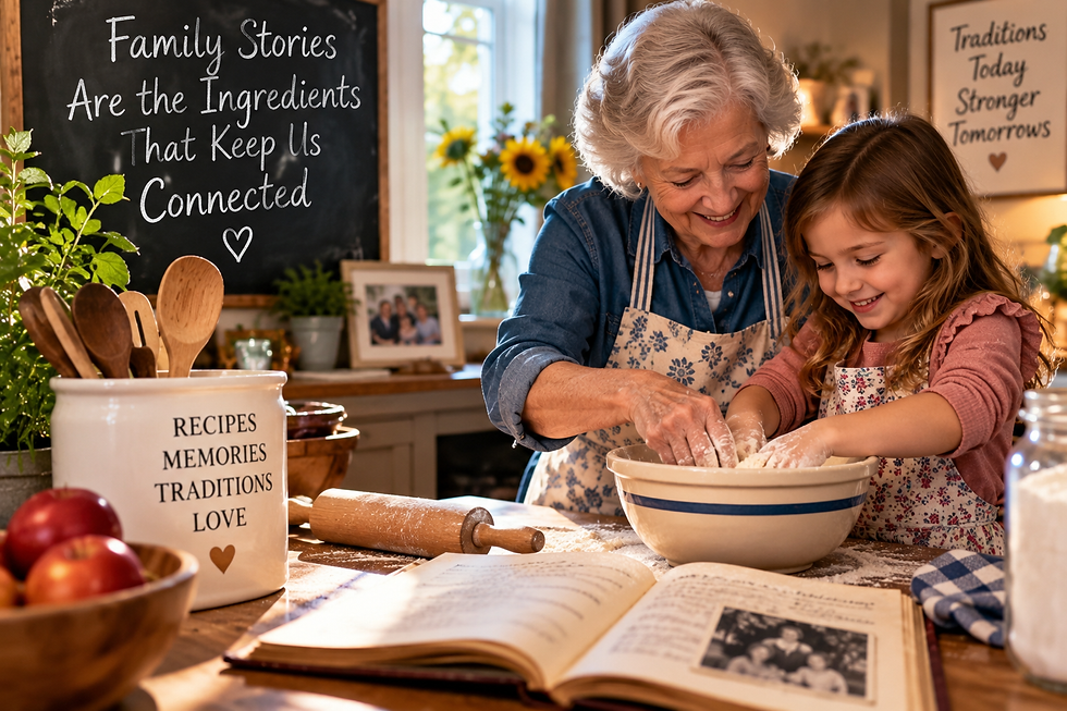 Grandmother and granddaughter preparing food together in a bright kitchen while sharing a family tradition.