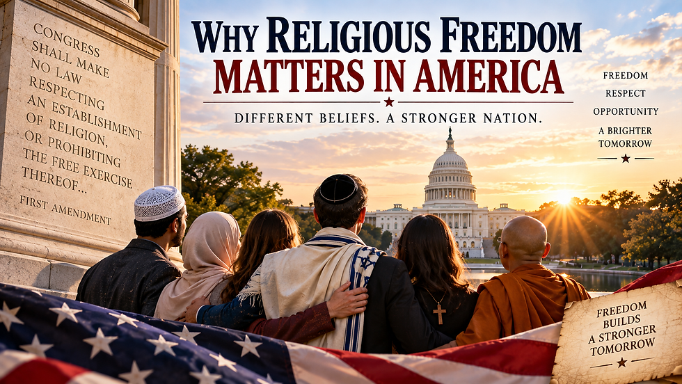 People with different religious backgrounds sitting together overlooking Washington landmarks at sunset