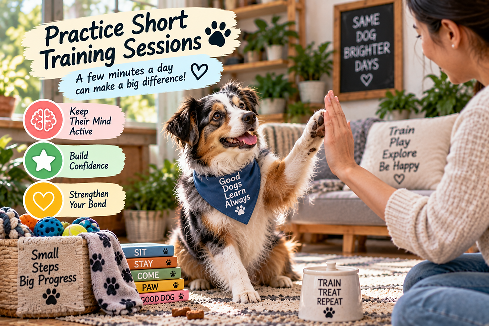 Dog giving a woman a high five during a short indoor training session with callouts about mental activity, confidence, and bonding