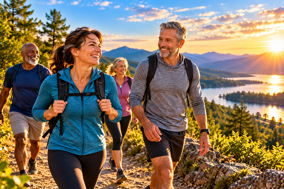 A diverse group of adults enjoying time together outdoors, representing connection, appreciation, and supportive relationships.