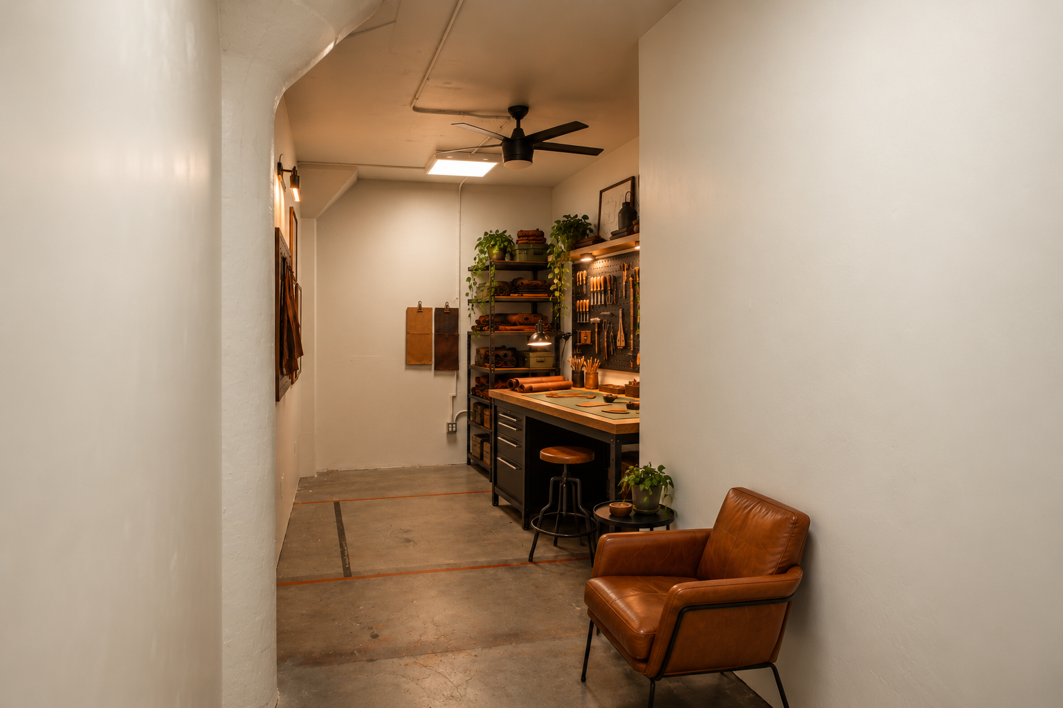 Virtual leather studio viewed from entry