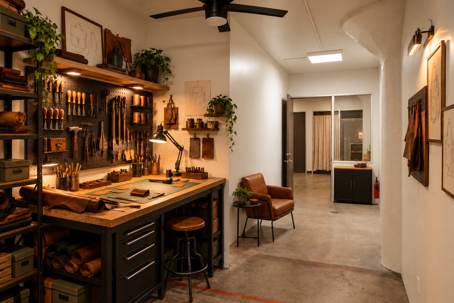 Virtually staged leatherworking studio