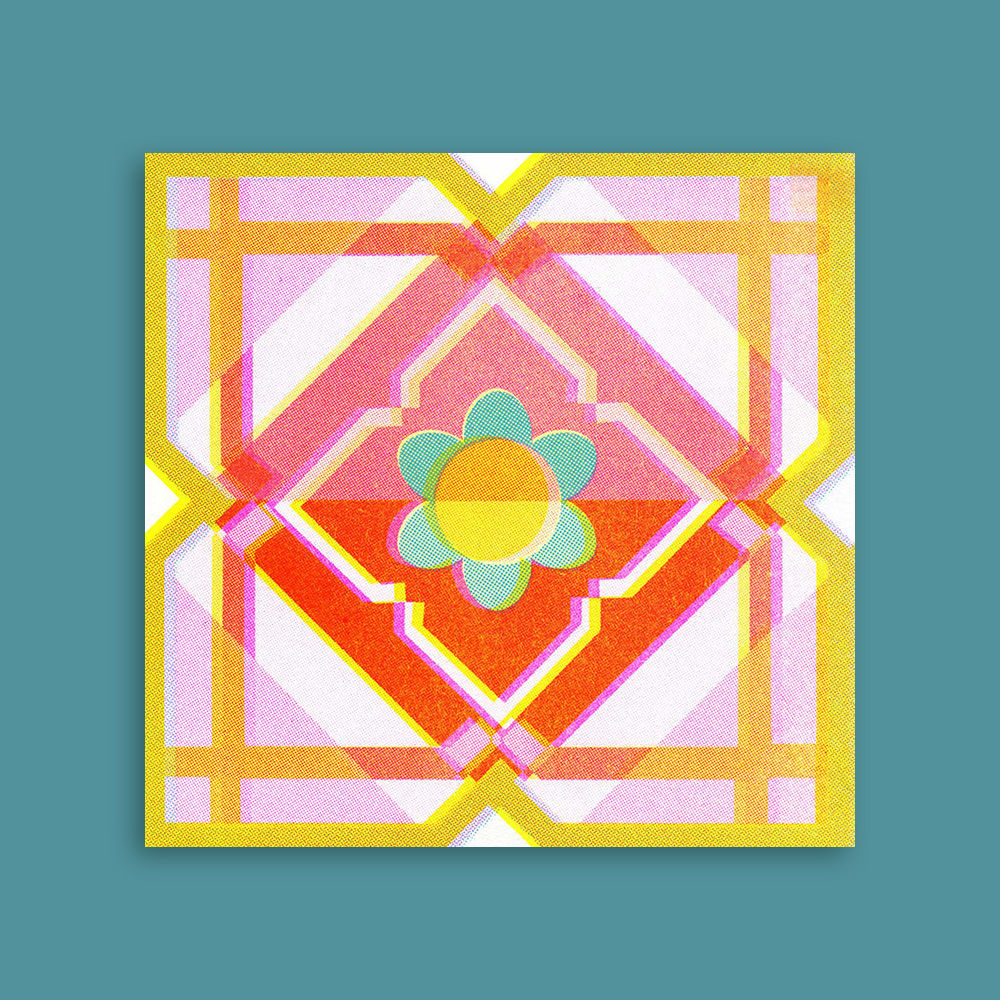 Picture of square riso print with flower illustration