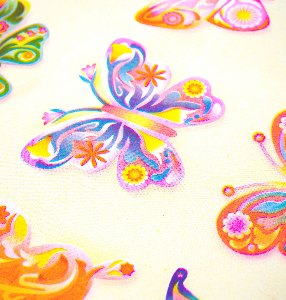 Thumbnail: Kleurrijke vlinders riso print poster A3