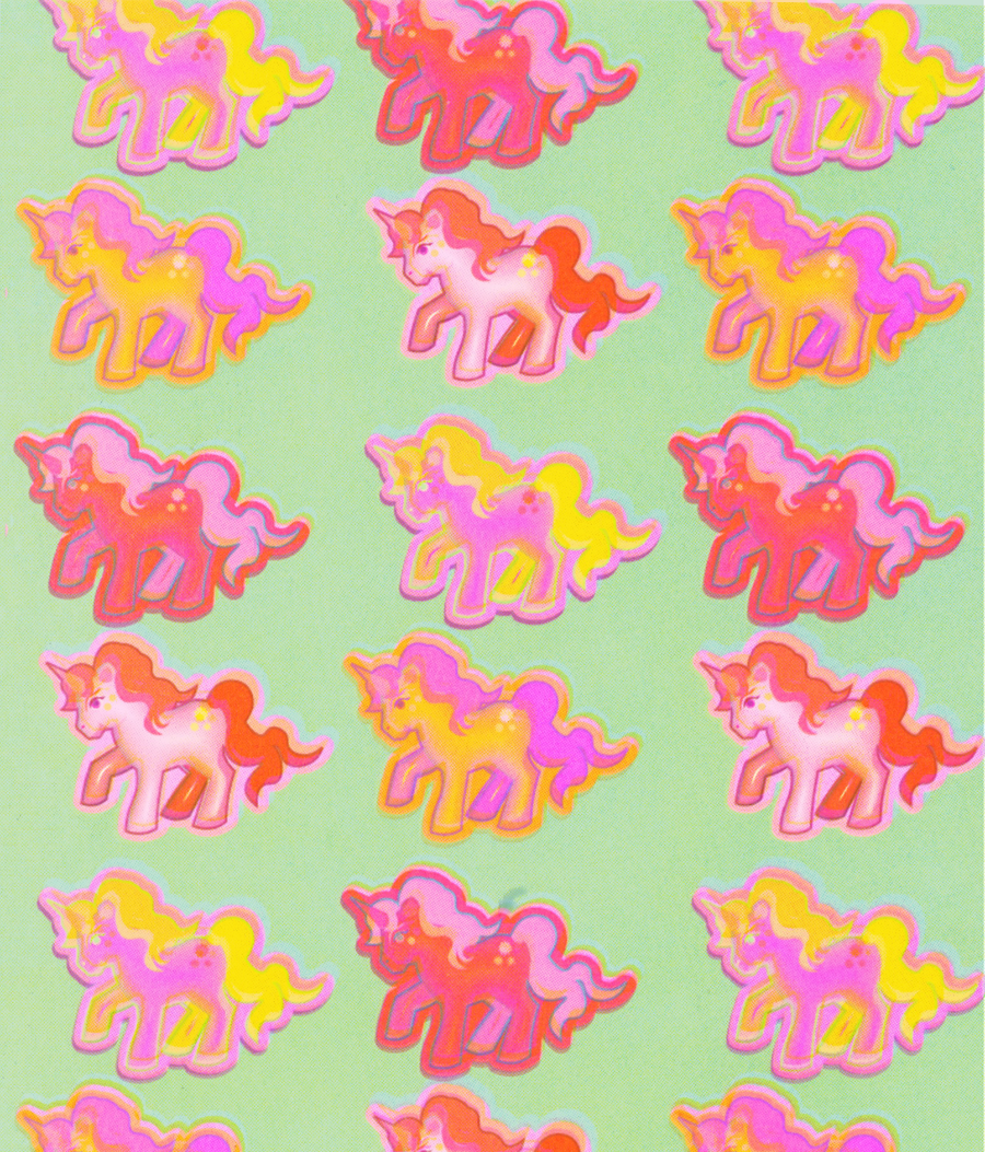Thumbnail: creative and colourful riso print with illustrations of my little ponies made by illustrator Ellis Tolsma
