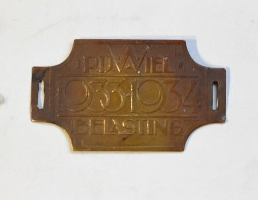 Dutch bicycle licence plate 1933-34