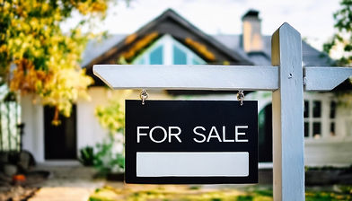 Close-up of for sale sign in font of house, real estate sign, open house, American real es