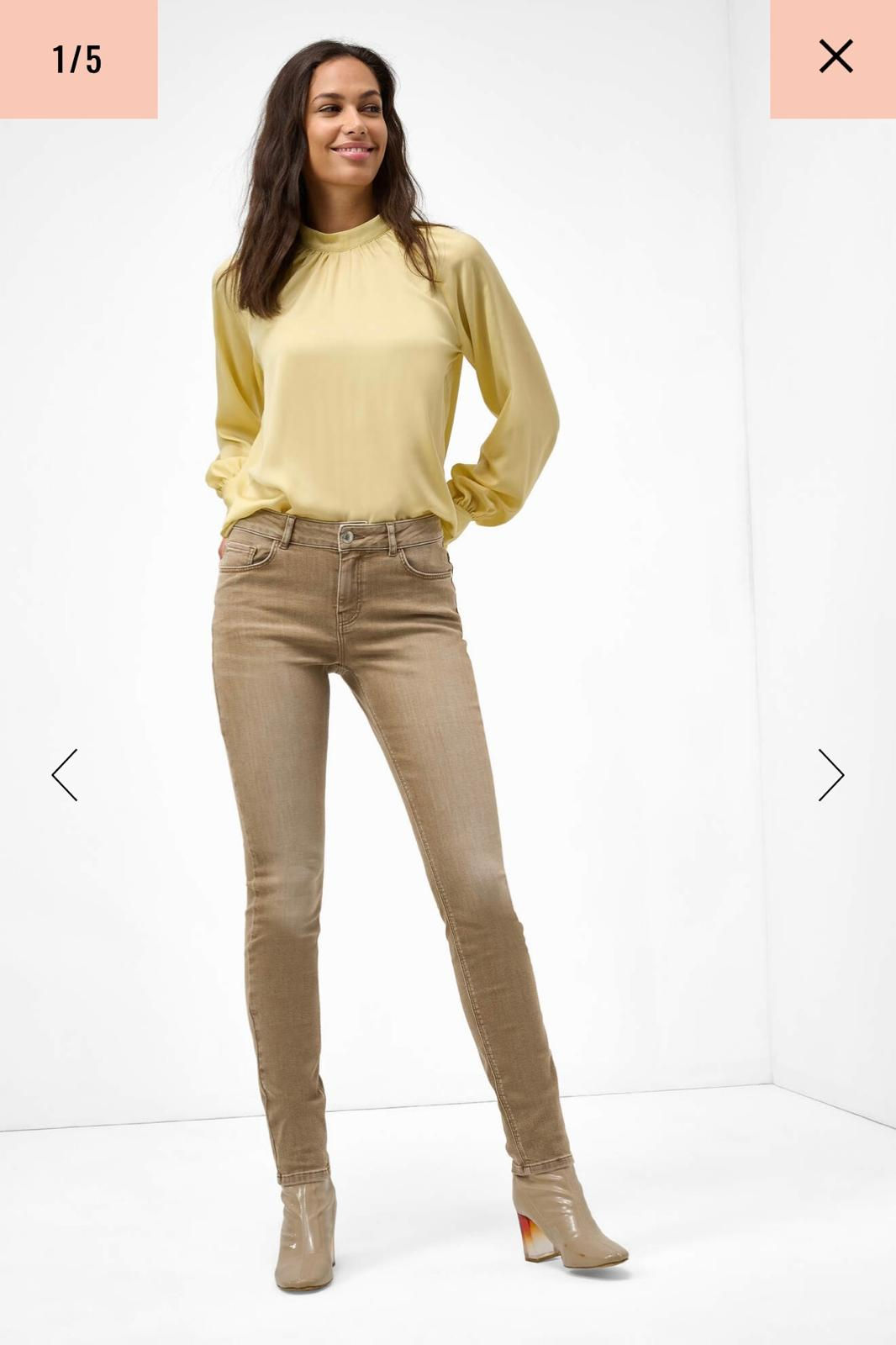 Krem Yüksek Bel Slim Fit Kadın Kot Pantolon