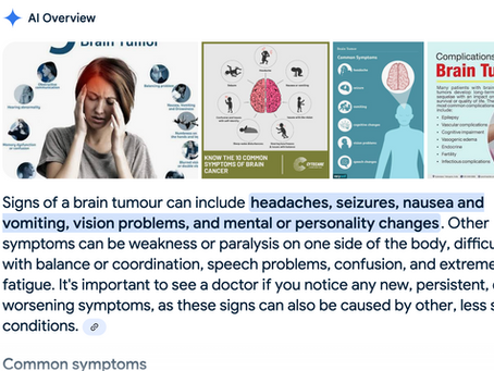 Google search result of symptoms of a brain tumour