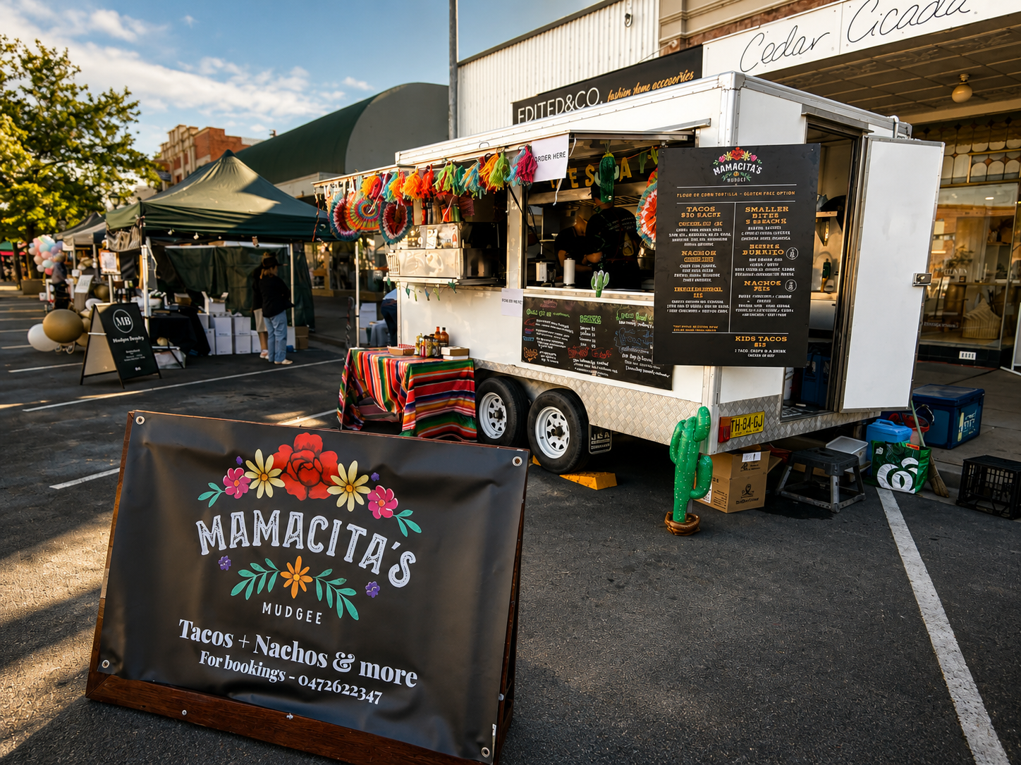 The Soul Mamas food trailer set up for service