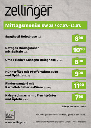 Der wöchentliche MENÜPLAN KW28