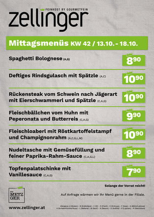 Der wöchentliche MENÜPLAN KW42