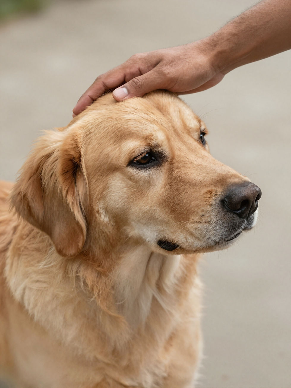 Cão e mão em um momento emocional