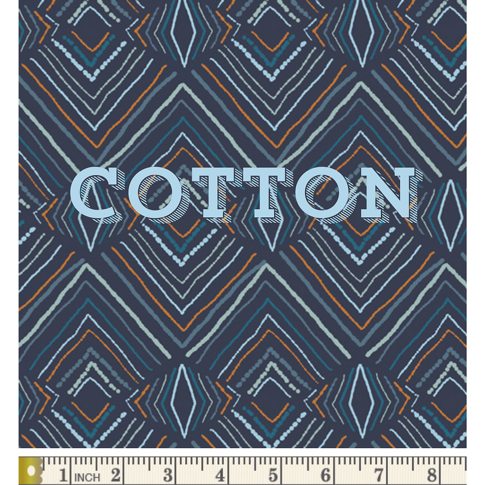 Thumbnail: Cotton fabric, dark blue, geometric zigzag pattern