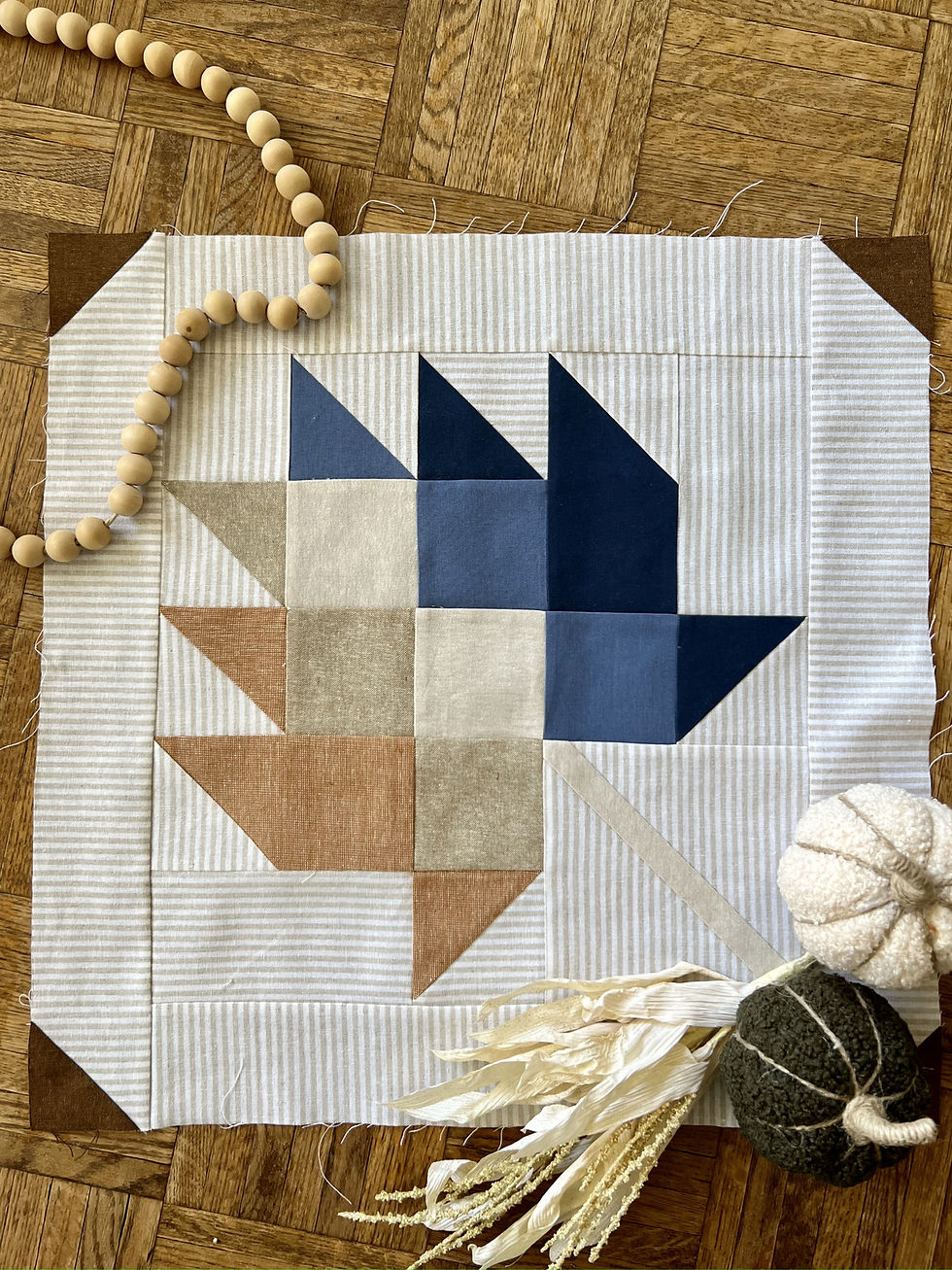 Thumbnail: sweater weather sampler nine patch quilt collective leaf block pattern