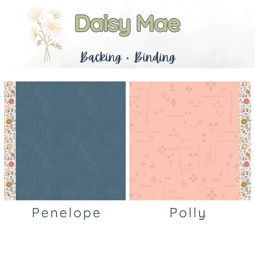 Thumbnail: Daisy Mae Backing-Binding fabrics: Penelope blue, Polly peach
