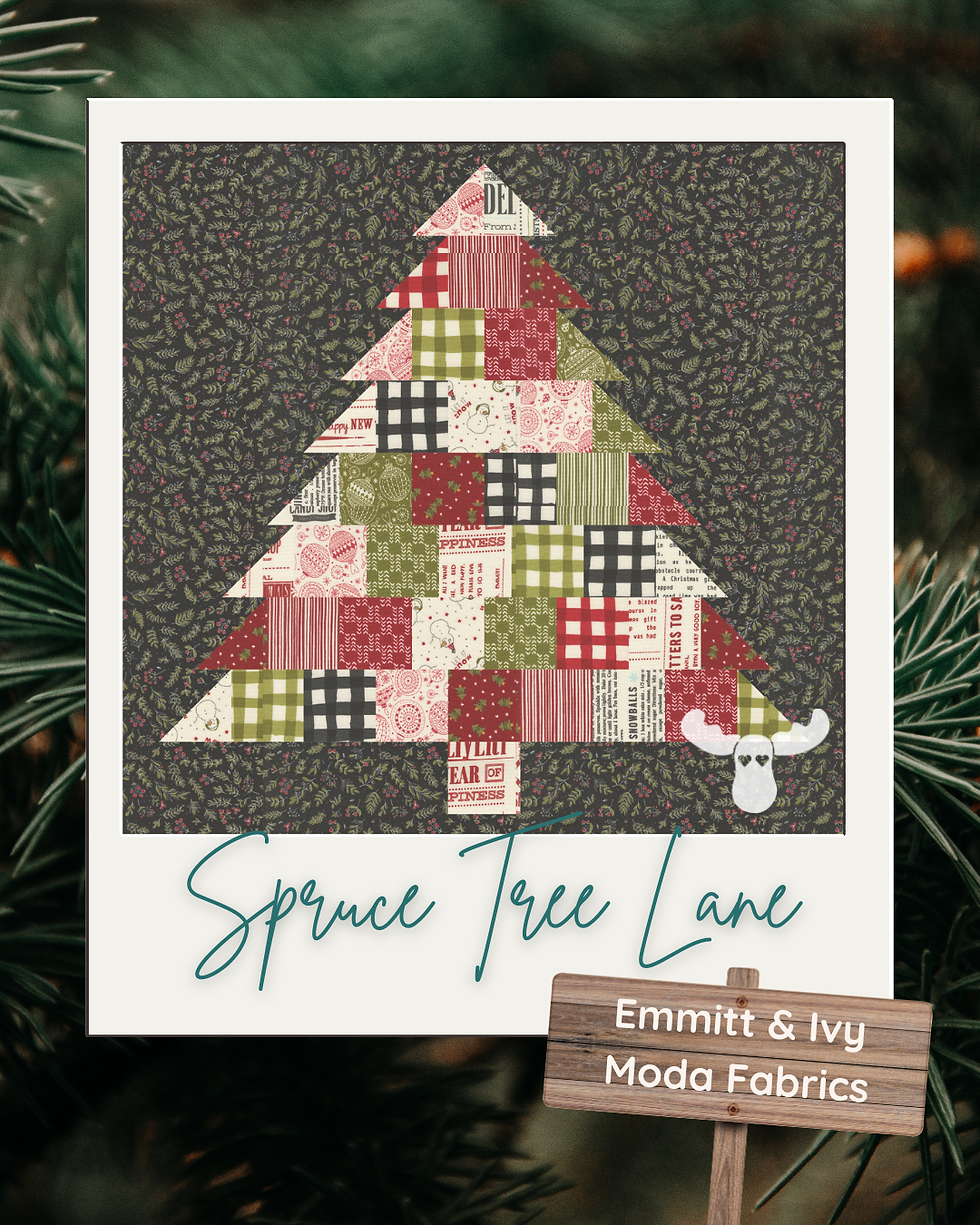 Thumbnail: Spruce Tree Lane Christmas quilt pattern, Emmitt & Ivy Moda Fabrics