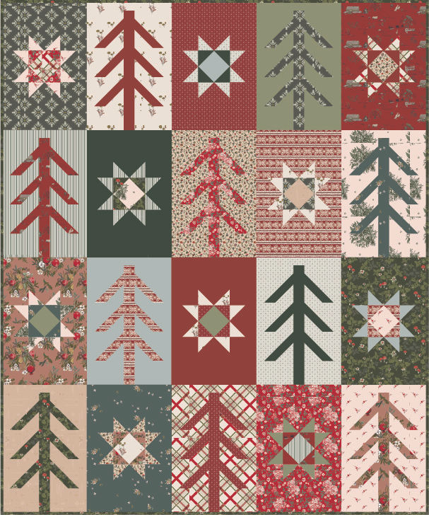 Thumbnail: Stargrove Mix and Match Quilt Kit with the Spruce Collection by Sharon Holland of Art Gallery Fabrics.