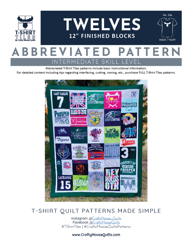 Thumbnail: Abbreviated t-shirt quilt pattern, 12 blocks, intermediate skill