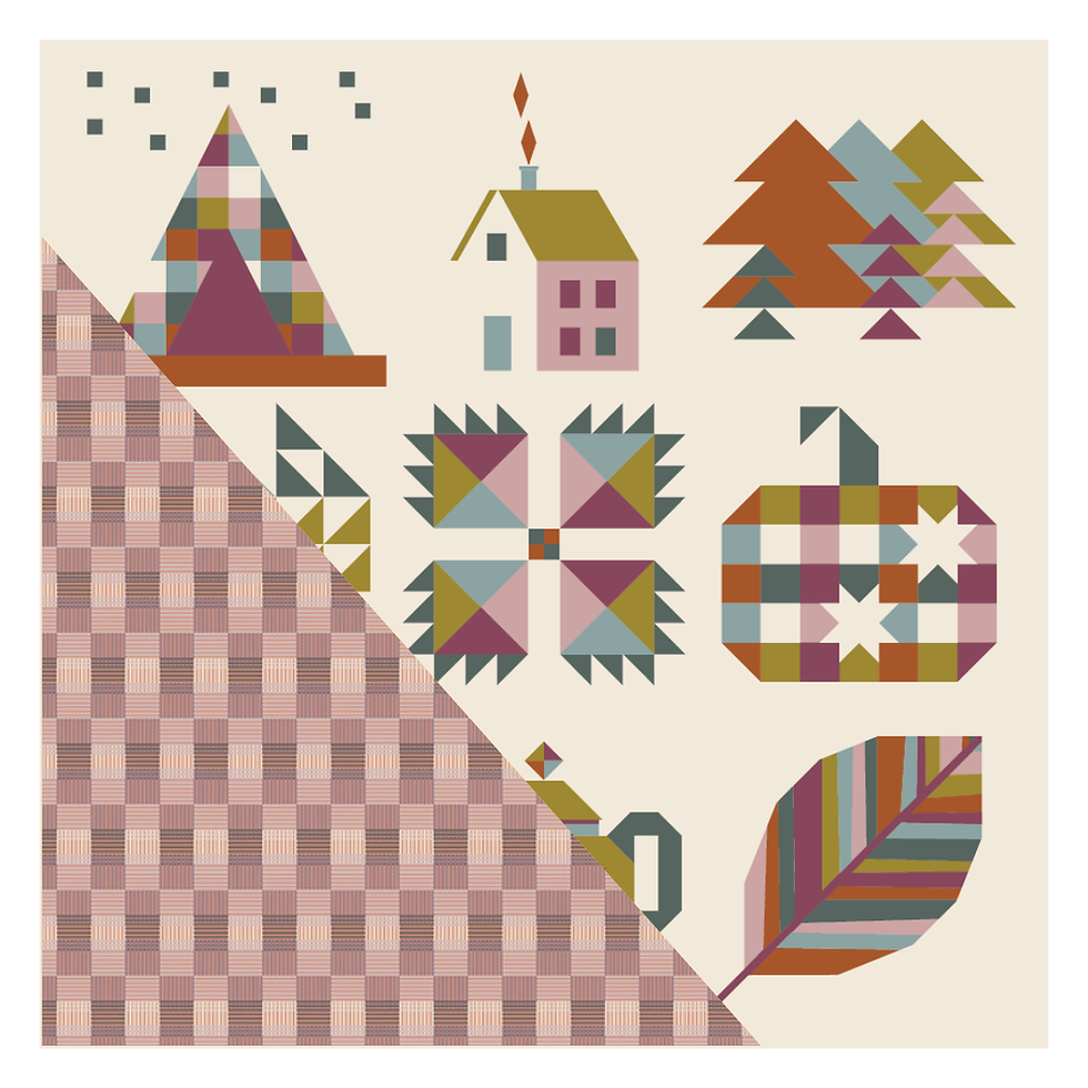Thumbnail: Quilted forest and home motifs, checkered pattern